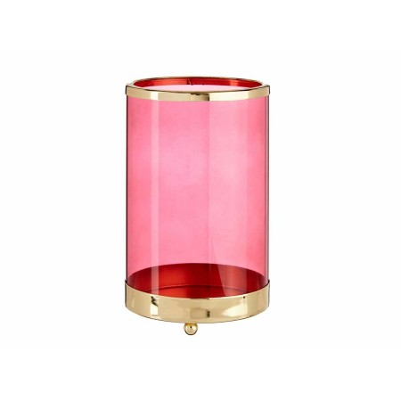 Candleholder Pink Golden Cylinder Metal Glass (12,2 x 19,5 x 12,2 cm) by Gift Decor, Candelabras and candle holders - Ref: S3...