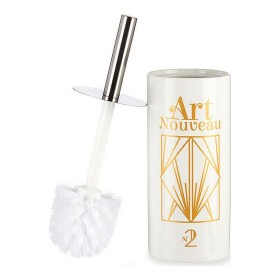 Brosse de salle de wc Art Nouveau Blanc Doré Argenté Céramique 9,6 x 32 x 9,6 cm de Berilo, Accessoires pour wc - Réf : S3609...