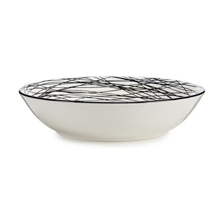 Plato Hondo Rayas Negro Blanco Ø 20 cm Porcelana (6 Unidades) de Vessia, Platos y fuentes - Ref: S3610817, Precio: 12,15 €, D...