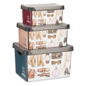 Boîte de rangement avec couvercle Stefanplast Elegance Beige Plastique 38,5 x 17 x 59,5 cm (6 Unités) | Tienda24 - Global Online Shop Tienda24.eu