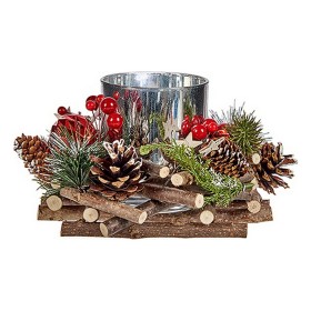 Portavelas Navideño Rojo Verde Plateado Natural 20 x 11 x 20 cm de Krist+, Navidad - Ref: S3612317, Precio: 7,87 €, Descuento: %