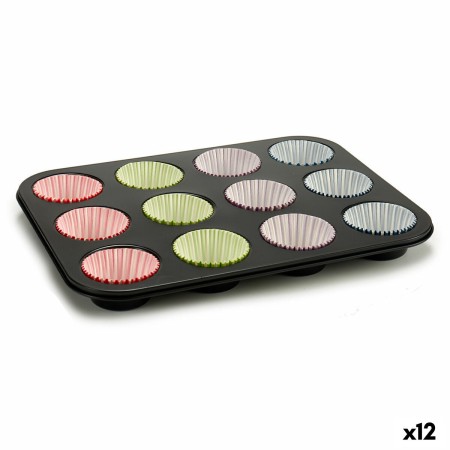 Moldes para Magdalenas Multicolor Bandeja para Horno (7 x 7 x 3 cm) (35 x 3 x 26,5 cm) (12 Unidades) de Kinvara, Moldes para ...