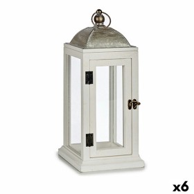 Lanterne Argenté Métal Bois Blanc (18 x 43 x 18 cm) (6 Unités) de Gift Decor, Bougeoirs et chandeliers - Réf : S3616754, Prix...