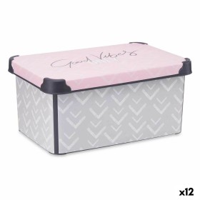 Caixa de Armazenagem com Tampa Vibes Cinzento Cor de Rosa Plástico 10 L (22,7 x 16,5 x 34,5 cm) (12 Unidades) de Kipit, Caixa...