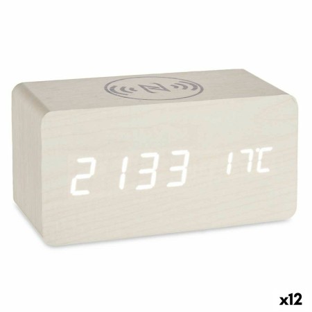 Relógio Digital de Mesa Branco PVC Madeira MDF (15 x 7,5 x 7 cm) (12 Unidades) de Gift Decor, Relógios de secretária - Ref: S...