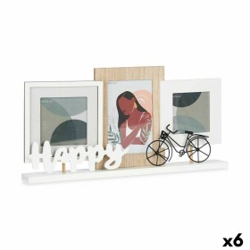 Moldura de Fotos Happy 3 fotos Castanho Branco Madeira MDF (40 x 21 x 6 cm) (6 Unidades) de Gift Decor, Molduras de parede e ...