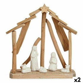 Presépio de Natal Cerâmica Castanho Branco 2 Unidades 25 x 28 x 10 cm Natural Madeira (2 Unidades) de Krist+, Natal - Ref: S3...