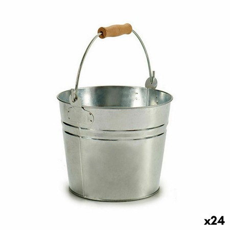 Planter Bucket Silver Wood Zinc 22,5 x 27 x 22 cm (24 Units) by Ibergarden, Cachepots - Ref: S3623814, Price: 60,16 €, Discou...