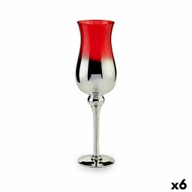 Bougeoir Verre Rouge Argenté 14 x 45 x 14 cm (6 Unités) de Gift Decor, Bougeoirs et chandeliers - Réf : S3624045, Prix : 33,8...