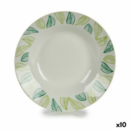 Deep Plate White Green Ø 20,6 cm Sheets Porcelain (10Units) by BigBuy Home, Plates and dishes - Ref: S3624283, Price: 14,19 €...