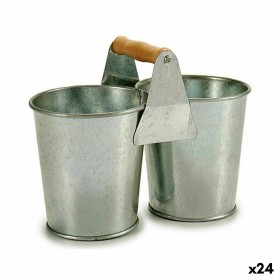 Cache-pot Double Marron Argenté Bois Zinc 20 x 15 x 10,2 cm (24 Unités) de Ibergarden, Cache-pots - Réf : S3624582, Prix : 41...