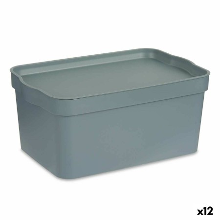 Caja de Almacenaje con Tapa Gris Plástico 7,5 L 21 x 14,2 x 32 cm (12 Unidades) de Kipit, Cajas y arcones de almacenaje - Ref...