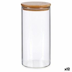 Bote Marrón Transparente Bambú Vidrio de Borosilicato 1,4 L 10,3 x 21 x 10,3 cm (12 Unidades) de Vivalto, Almacenamiento de a...