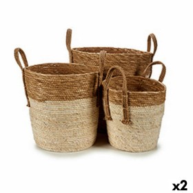 Conjunto de Cestos Castanho Natural Palha (2 Unidades) de Gift Decor, Cestos de arrumação - Ref: S3625292, Preço: 63,97 €, De...