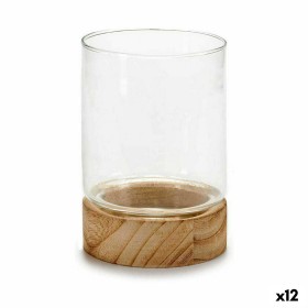 Candleholder Brown Transparent Wood Crystal 11,5 x 16 x 11,5 cm (12 Units) by Gift Decor, Candelabras and candle holders - Re...