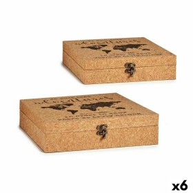 Set of decorative boxes World Map Brown Cork MDF Wood (6 Units) by Gift Decor, Boxes - Ref: S3625945, Price: 43,29 €, Discoun...