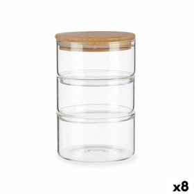 Set of Stackable Hermetically-sealed Kitchen Containers Transparent Bamboo 1,2 L 11,2 x 17,5 x 11,2 cm (8 Units) by Vivalto, ...