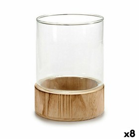 Portavelas Marrón Transparente Madera Cristal 14,5 x 19,3 x 14,5 cm (8 Unidades) de Gift Decor, Candelabros y portavelas - Re...