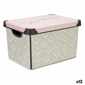 Caja de Almacenaje con Tapa Vibes Flechas Rosa Plástico 17 L 28 x 22 x 37 cm (12 Unidades) de Kipit, Cajas y arcones de almac...