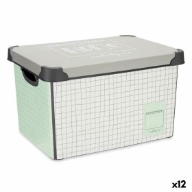 Caja de Almacenaje con Tapa Home Cuadriculado Gris Plástico 17 L 28 x 22 x 37 cm (12 Unidades) de Kipit, Cajas y arcones de a...