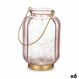 LED Lantern Stripes Pink Golden Glass 13,5 x 22 x 13,5 cm (6 Units) by Gift Decor, Candelabras and candle holders - Ref: S362...