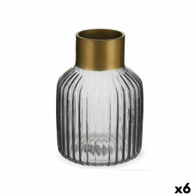 Vase Streifen Grau Gold Glas 12 x 18 x 12 cm (6 Stück) von Gift Decor, Vasen - Ref: S3626783, Preis: 54,95 €, Rabatt: %