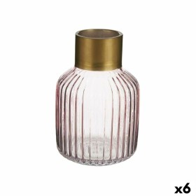 Vase Streifen Rosa Gold Glas 12 x 18 x 12 cm (6 Stück) von Gift Decor, Vasen - Ref: S3626784, Preis: 57,49 €, Rabatt: %