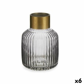 Vase Stripes Grey Golden Glass 14,5 x 22 x 14,5 cm (6 Units) by Gift Decor, Vases - Ref: S3626787, Price: 62,10 €, Discount: %