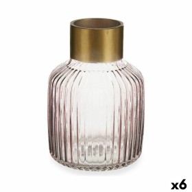 Vase Stripes Pink Golden Glass 14,5 x 22 x 14,5 cm (6 Units) by Gift Decor, Vases - Ref: S3626788, Price: 62,10 €, Discount: %