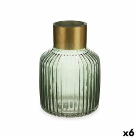 Vase Stripes Green Golden Glass 14,5 x 22 x 14,5 cm (6 Units) by Gift Decor, Vases - Ref: S3626789, Price: 62,10 €, Discount: %