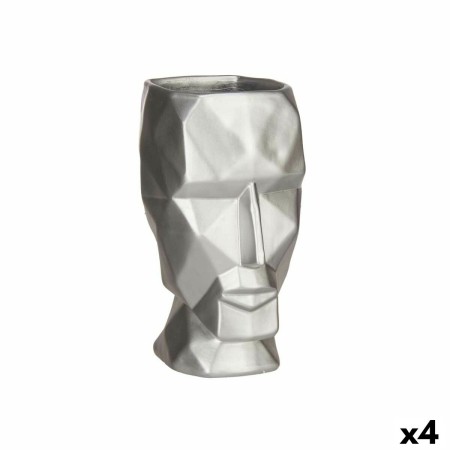 Vase 3D Face Silver Polyresin 12 x 24,5 x 16 cm (4 Units) | Tienda24 - Global Online Shop Tienda24.eu