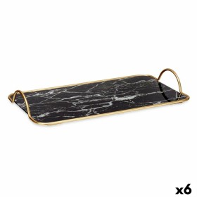 Tray Marble Black Golden Metal Glass 35 x 4,5 x 20 cm (6 Units) by Gift Decor, Plates and dishes - Ref: S3626833, Price: 56,2...