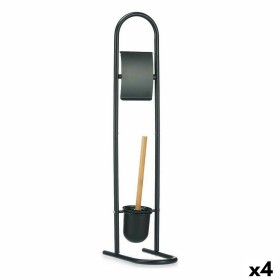 Toilet Paper Holder with Brush Stand 16 x 28,5 x 80,8 cm Black Metal Plastic Bamboo (4 Units) by Berilo, Toilet accessories -...