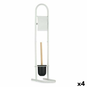 Toilet Paper Holder with Brush Stand 16 x 28,5 x 80,8 cm Metal White Plastic Bamboo (4 Units) by Berilo, Toilet accessories -...