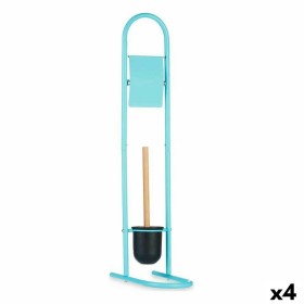 Toilet Paper Holder with Brush Stand 16 x 28,5 x 80,8 cm Blue Metal Plastic Bamboo (4 Units) by Berilo, Toilet accessories - ...