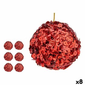 Set of Christmas balls Sequins Red Plastic 10 x 10 x 10 cm (8 Units) by Krist+, Christmas - Ref: S3627178, Price: 72,52 €, Di...