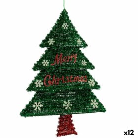 Adorno Navideño Colgante Árbol de Navidad Espumillón Luz LED Rojo Verde Polipropileno PET 44 x 58,8 x 7 cm (12 Unidades) de K...