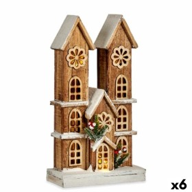 Figura Decorativa Luz Casa Blanco Marrón Madera 25 x 46 x 9 cm (6 Unidades) de Krist+, Navidad - Ref: S3627244, Precio: 127,2...