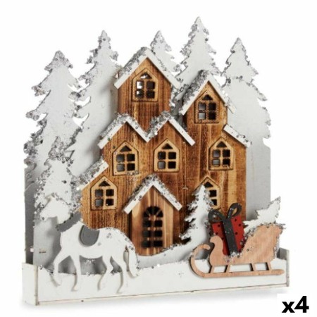 Decorative Figure Light Town White Brown Wood 44 x 44,5 x 6 cm (4 Units) | Tienda24 - Global Online Shop Tienda24.eu