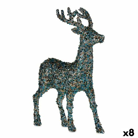 Figura Decorativa Reno de Navidad Purpurina Azul Dorado Plástico 15 x 45 x 30 cm (8 Unidades) de Krist+, Navidad - Ref: S3627...