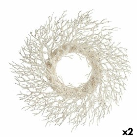 Couronne de Noël Branche Blanc Plastique 50 x 10 x 50 cm (2 Unités) de Krist+, Noël - Réf : S3627288, Prix : 35,37 €, Remise : %