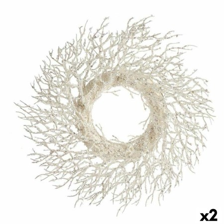 Couronne de Noël Branche Blanc Plastique 50 x 10 x 50 cm (2 Unités) de Krist+, Noël - Réf : S3627288, Prix : 27,65 €, Remise : %