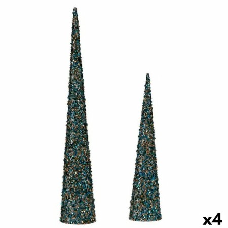 Set of Figures Cones Sequins Blue Golden Plastic (4 Units) by Krist+, Christmas - Ref: S3627294, Price: 45,41 €, Discount: %