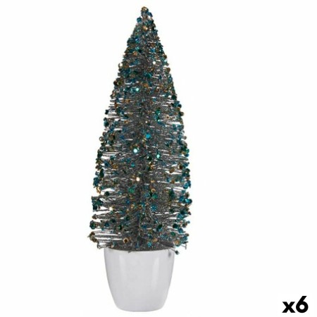 Figurine Décorative Sapin de Noël Bleu Doré Plastique 10 x 33 x 10 cm (6 Unités) | Tienda24 - Global Online Shop Tienda24.eu