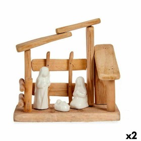 Christmas nativity set White Natural Wood Ceramic 18 x 17 x 8 cm (2 Units) by Krist+, Christmas - Ref: S3627450, Price: 18,78...