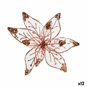 Decorative Flower Golden Pink Plastic 25 x 25 x 7 cm (12 Units) by Krist+, Christmas - Ref: S3627528, Price: 47,82 €, Discoun...