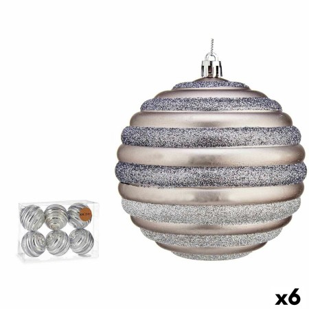 Conjunto de bolas de Natal Círculos 10 cm Prateado Plástico (6 Unidades) | Tienda24 - Global Online Shop Tienda24.eu