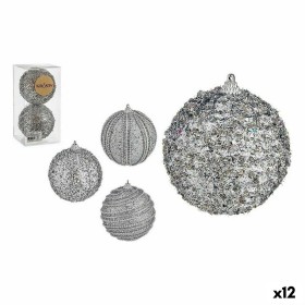 Set of Christmas balls With relief Ø 10 cm Silver PVC (12 Units) by Krist+, Christmas - Ref: S3627690, Price: 39,49 €, Discou...