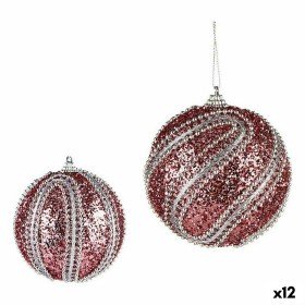 Set of Christmas balls With relief Ø 10 cm Pink Silver PVC (12 Units) by Krist+, Christmas - Ref: S3627691, Price: 39,49 €, D...