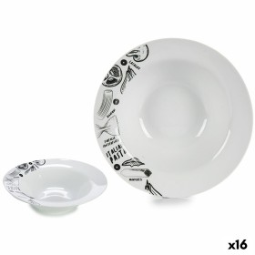 Pasta Dish White Black 23 x 6,5 x 23 cm Porcelain (16 Units) by BigBuy Home, Plates and dishes - Ref: S3628432, Price: 53,43 ...